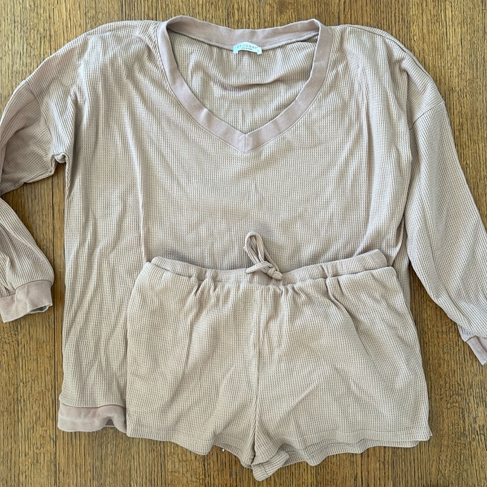 Waffle knit lounge wear set